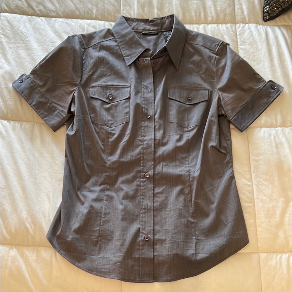 New York & Company Charcoal Button-Up Shirt